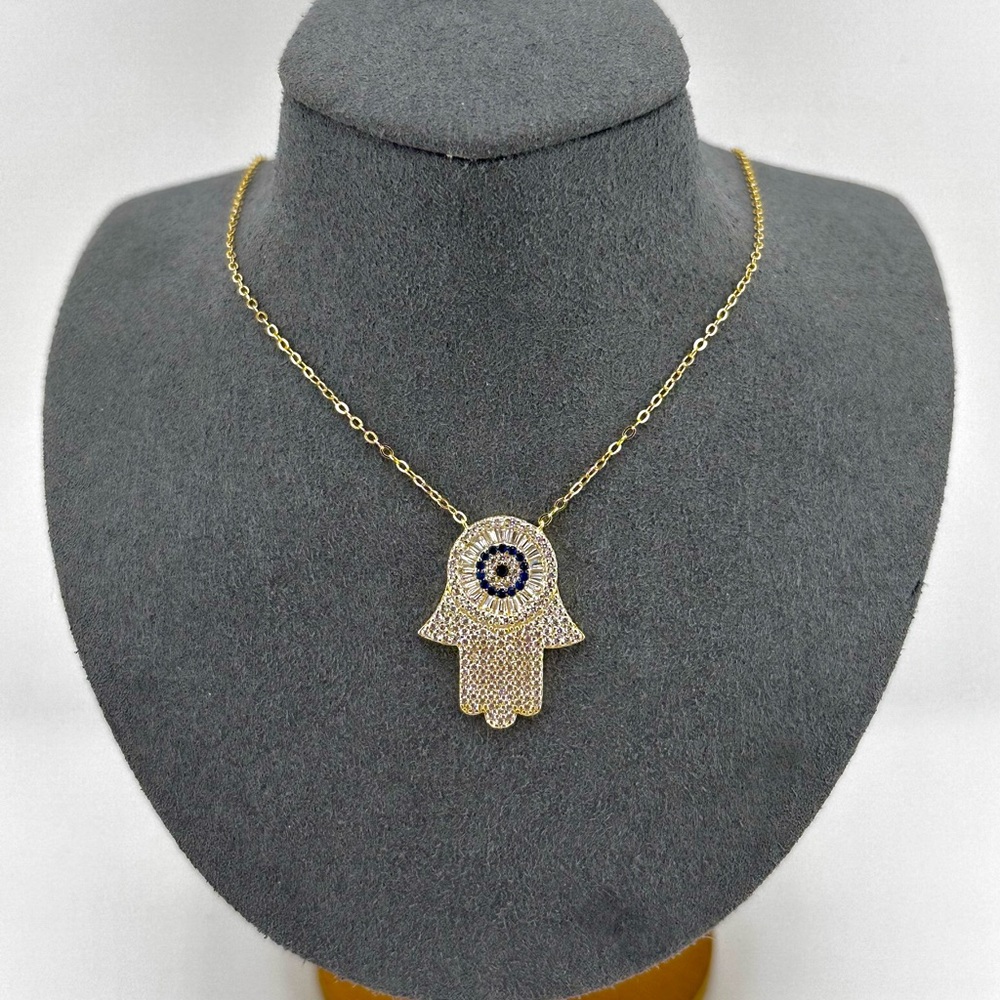 18K Gold Plated over 925 Sterling Silver Luxury Hamsa Pendant Necklace